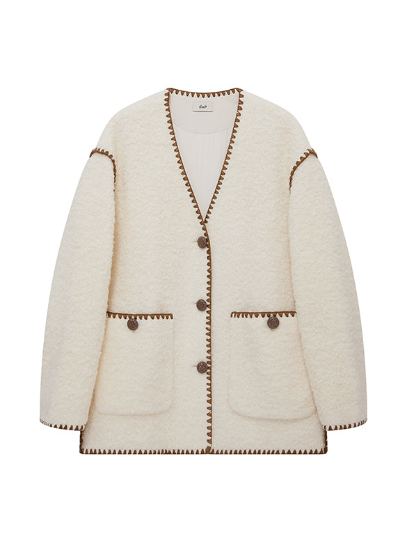 Bi-color Stitch Boa Half Coat