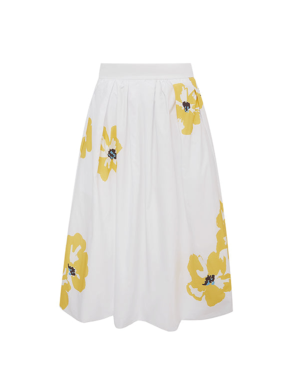 Flower Printed Taffeta Skirt