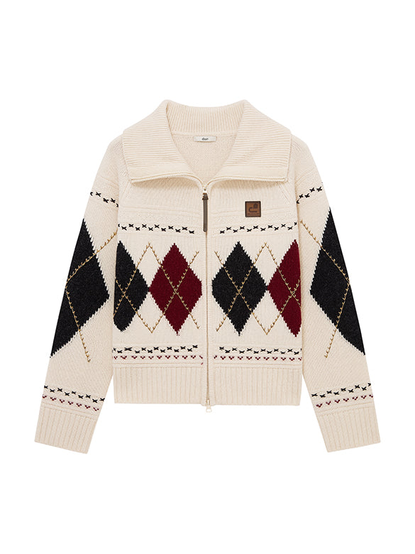 Argyle Zipper Knit Cardigan