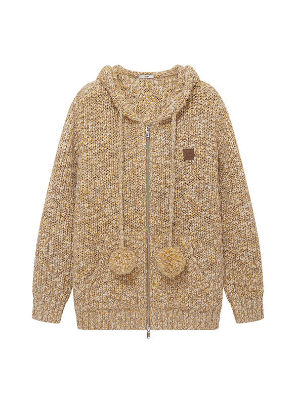 Pompon Knit Zipper Hoodie