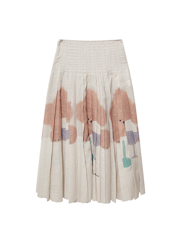 Character Printed Pleats Skirt