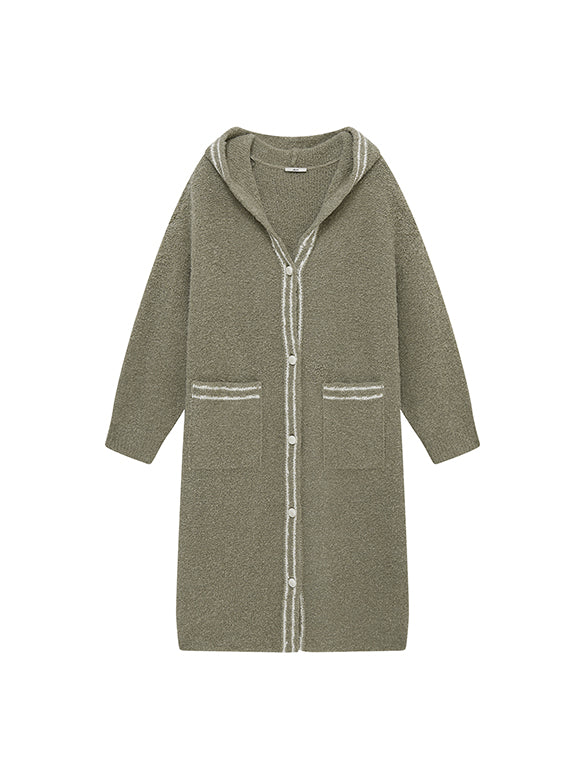 Loop-yarn Line Knit Gawn Hoodie