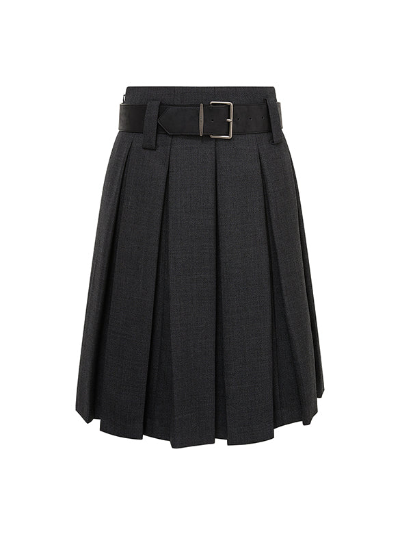 Pleats Belted Skirt