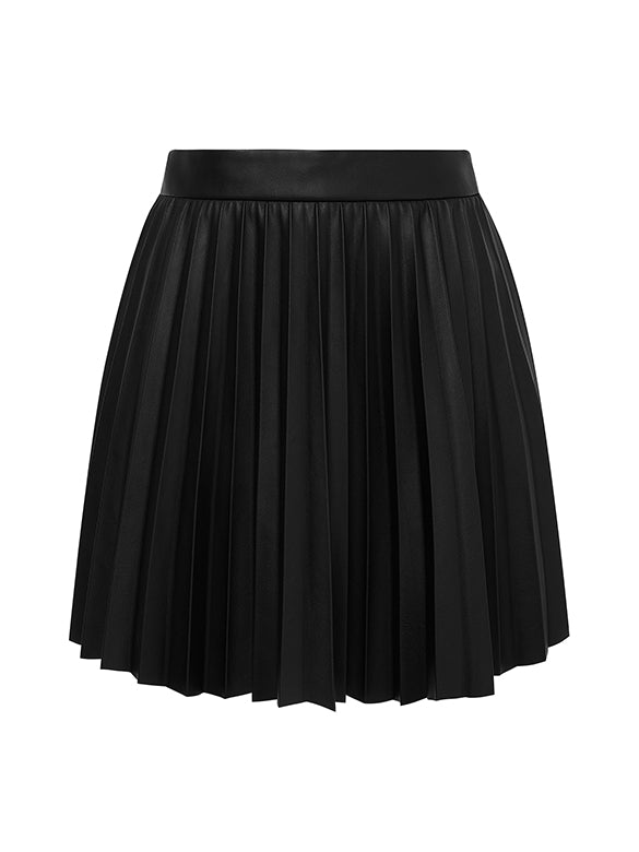 Fake Leather Pleats Skirt