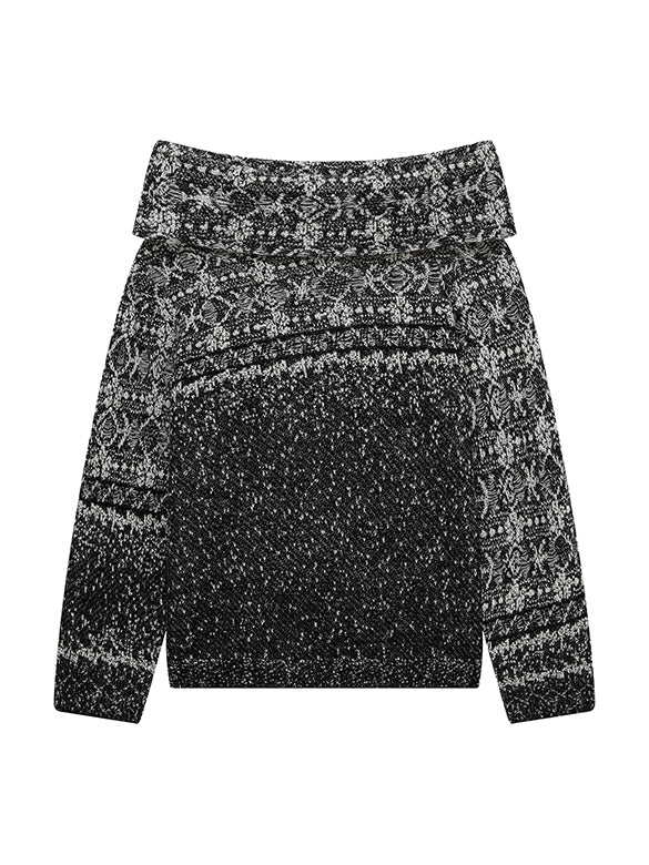 Off-shoulder Geometric Pattern Knit