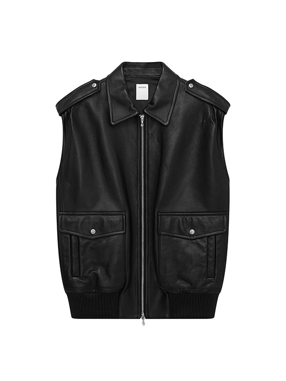 Leather Sleeveless Jacket