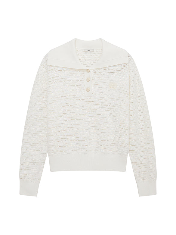 Rib-collar Polo Knit Top