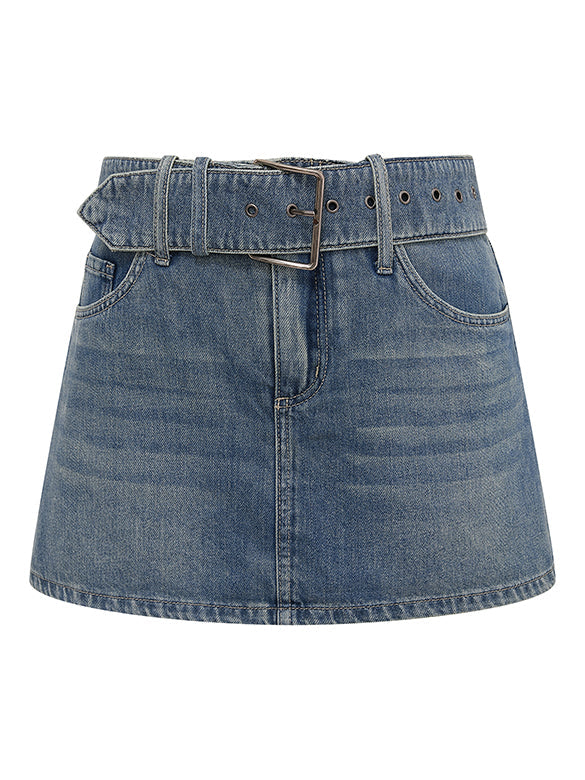 Belted Denim Short Pants