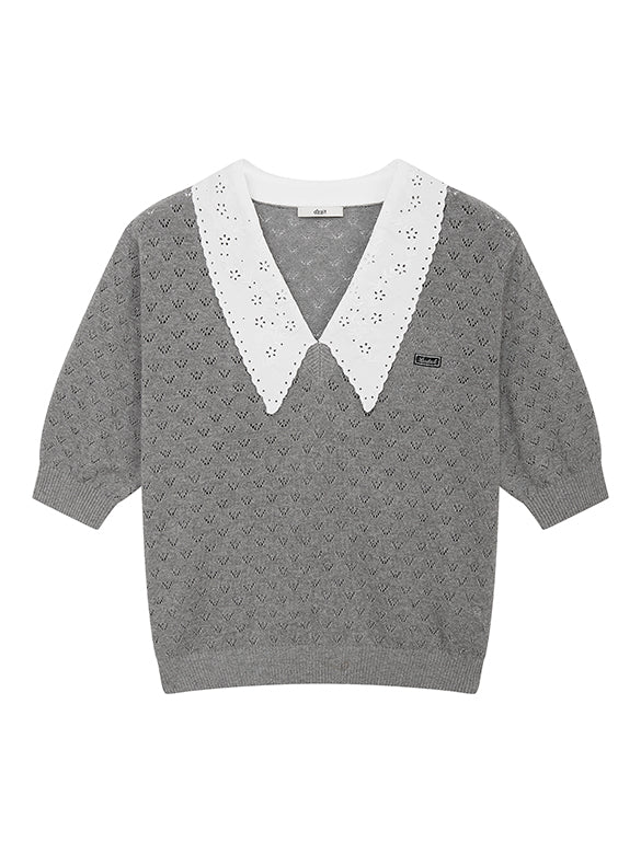Lace Collar Knit Top