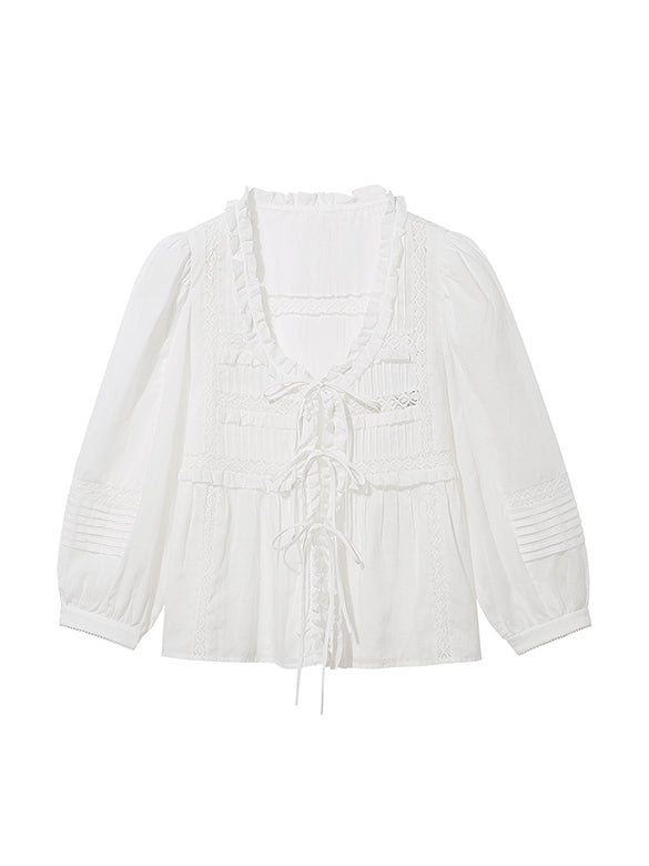 Lace combination Sheer Blouse