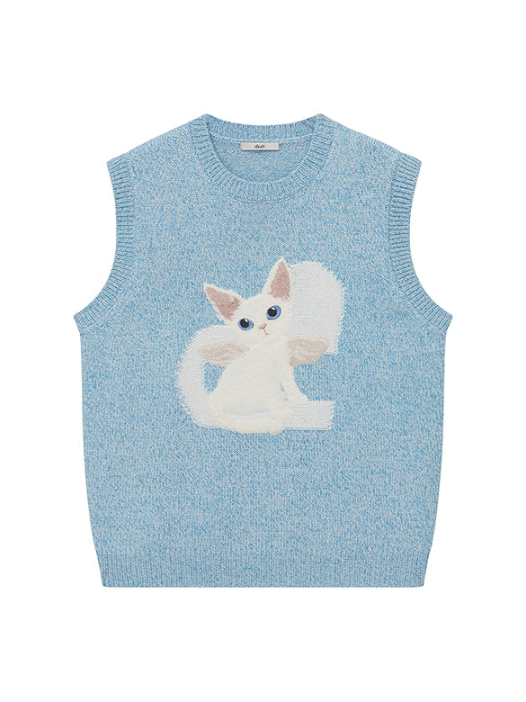 Cat Embroidery Sleeveless Knit