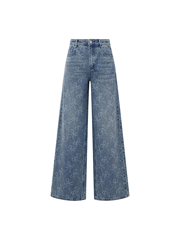 Ribbon Printed Denim Pants