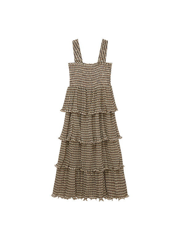 Cat Printed Tiered Chiffon Dress