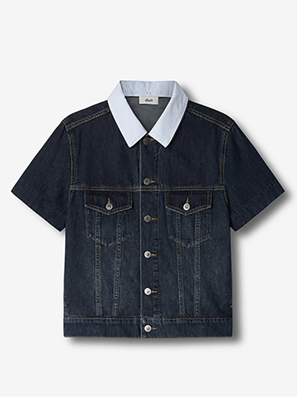 Stripe Collar Rigid Denim Jacket