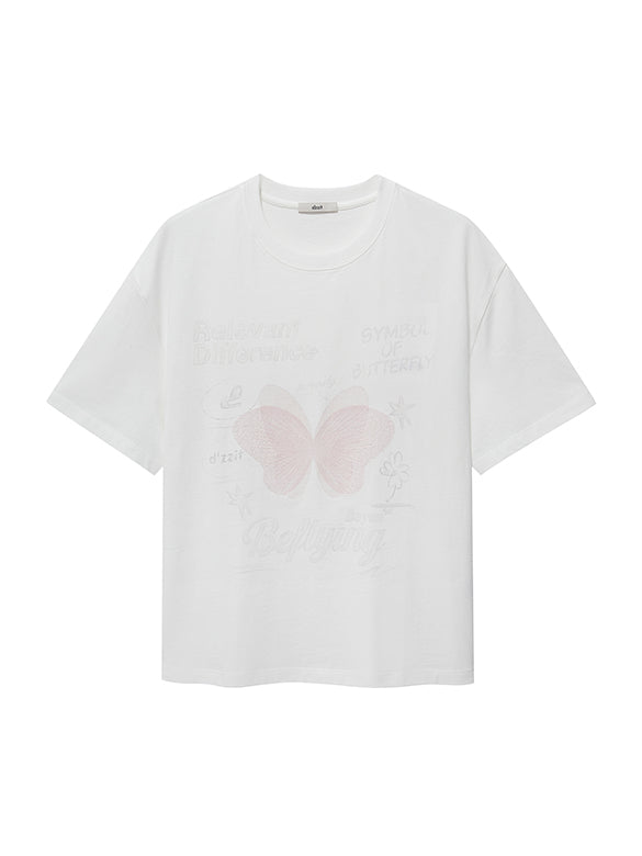 Butterfly Printed & Beads T-shirt