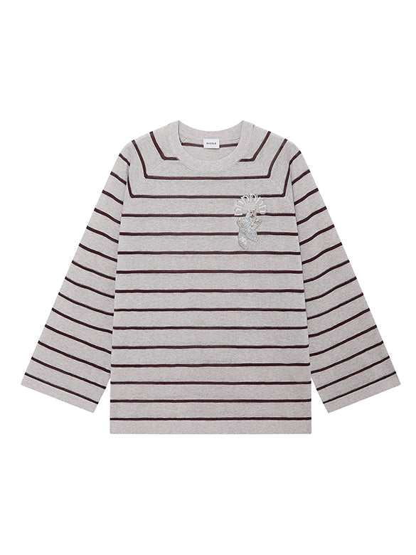 Bear Sequins Stripe Knit Top