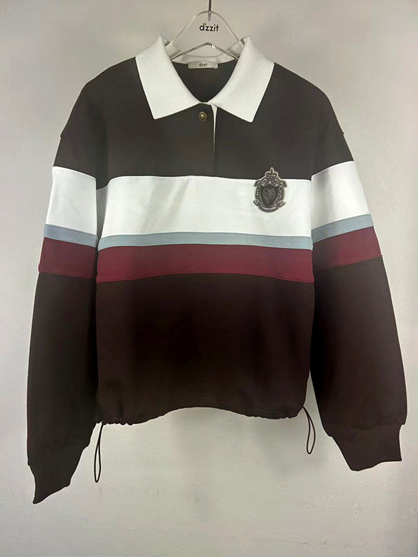 Wide Pitch Stripe Polo Sweatshirt
