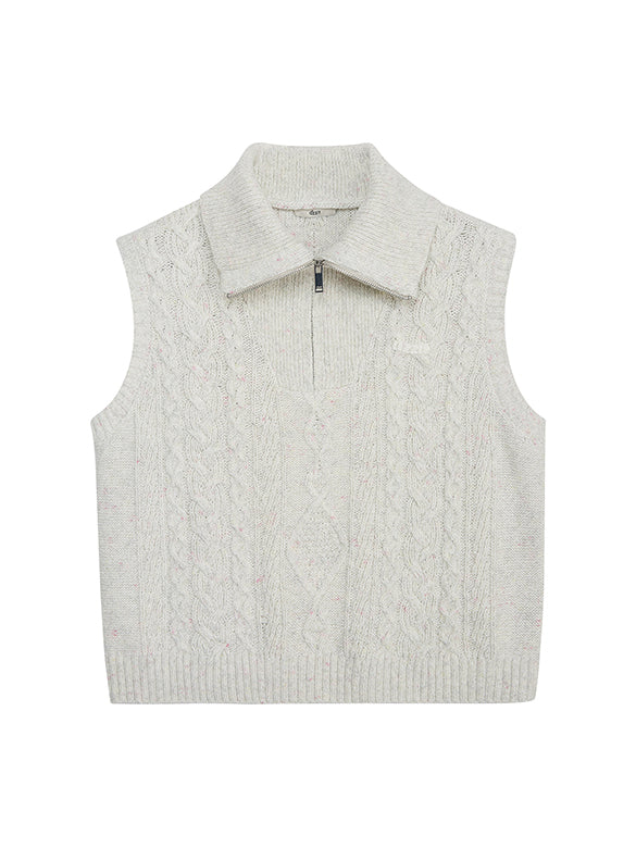 Thin Cable Zipper Sleeveless Knit