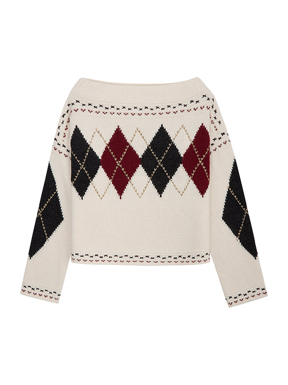 Argyle Off-shoulder Knit Top