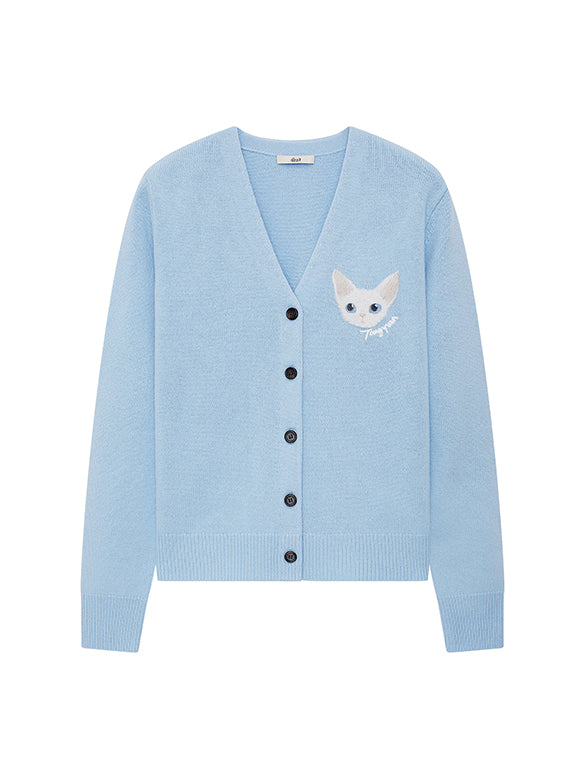 Cat Embroidery Knit Cardigan