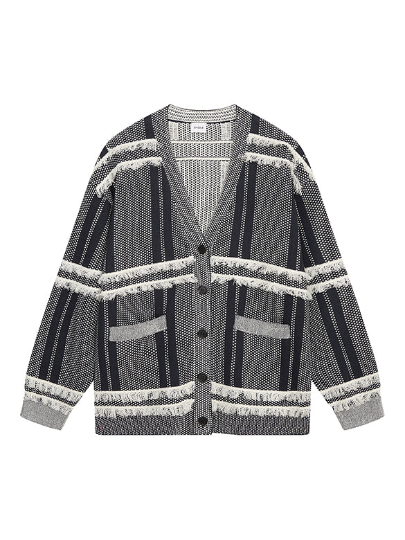 Design Pattern Fringe Knit Cardigan