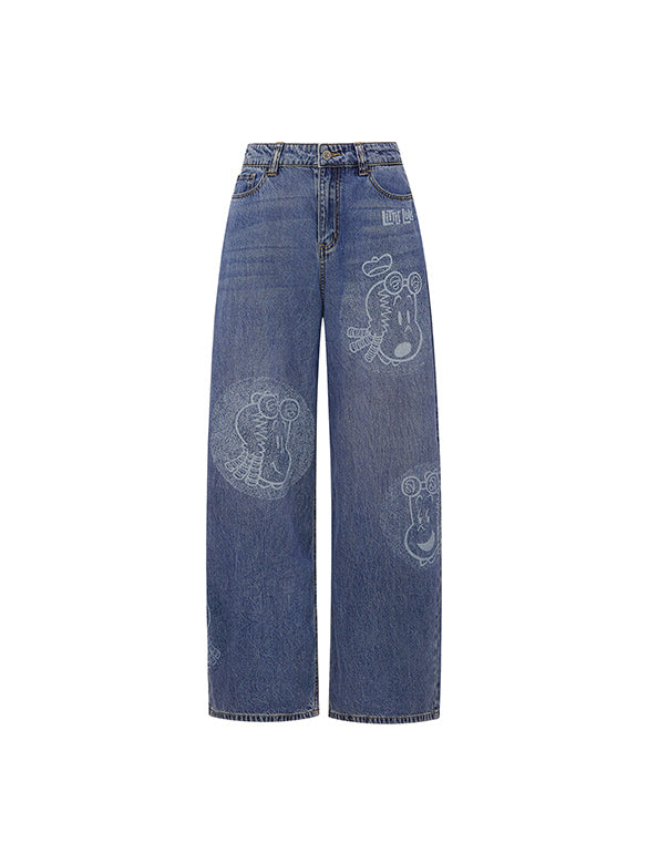 Printed Denim Pants