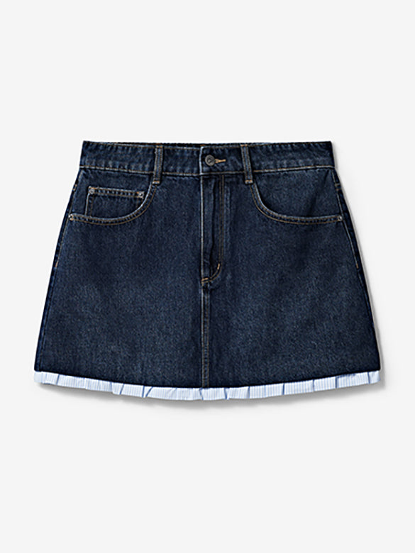 Stripe Frill Rigid Denim Skirt
