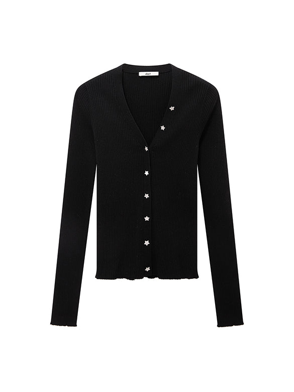 Star Button Rib Knit Cardigan