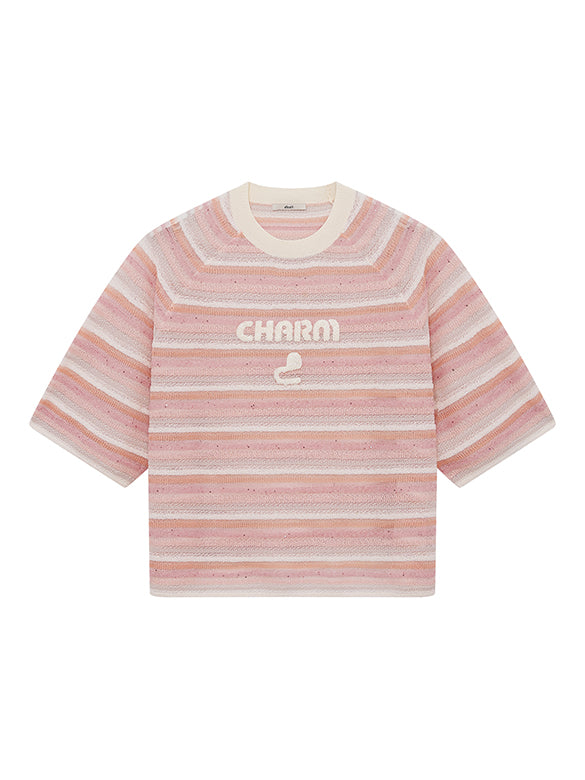 Sequins Design Pink Stripe Knit