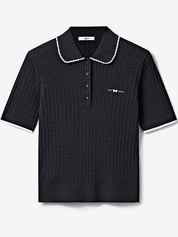 Frill Piping Polo Knit Top