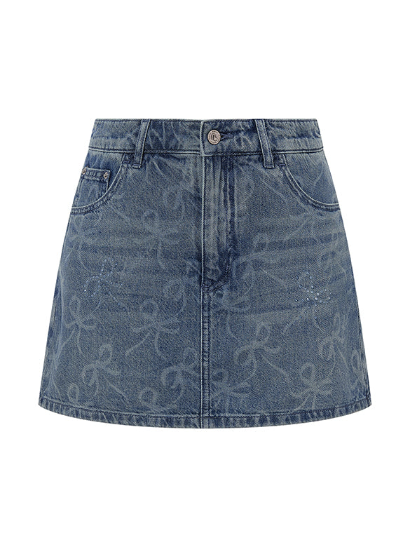 Ribbon Printed Denim Short Pants