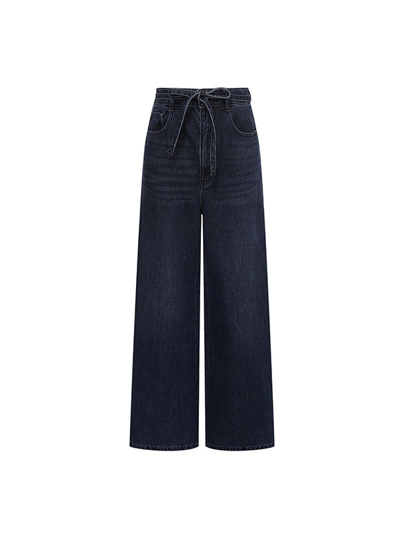 Belted Wide Denim Pants
