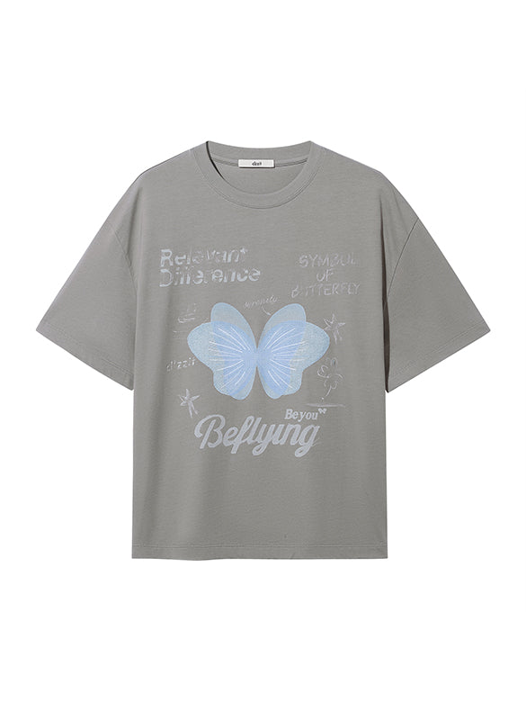 Butterfly Printed & Beads T-shirt