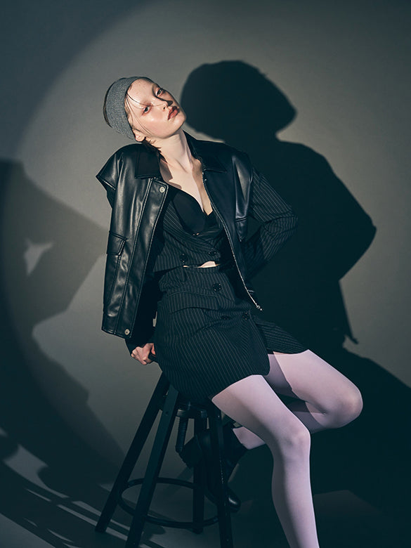 Fake Leather Sleeveless Blouson