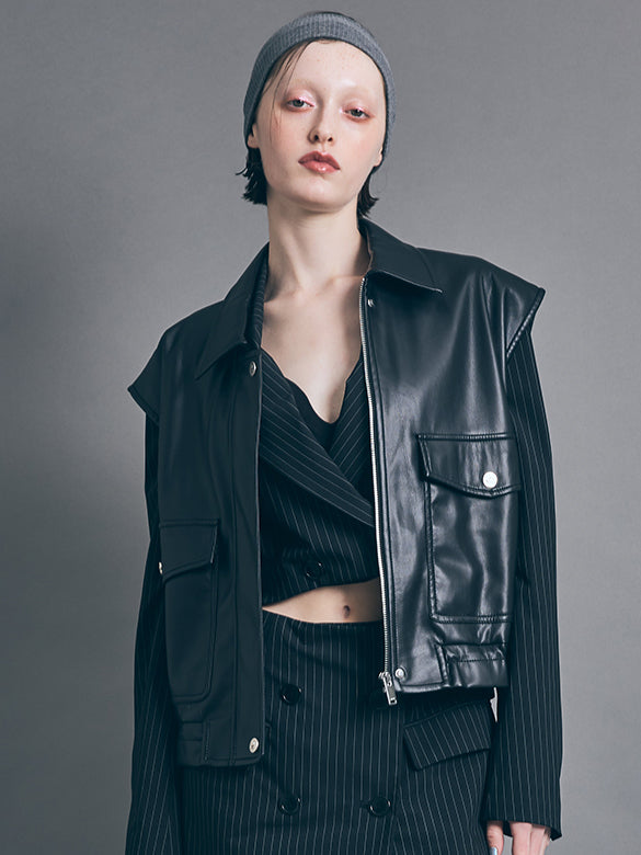 Fake Leather Sleeveless Blouson