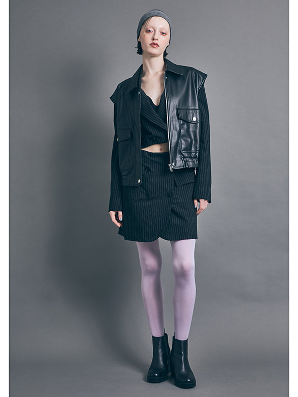 Fake Leather Sleeveless Blouson