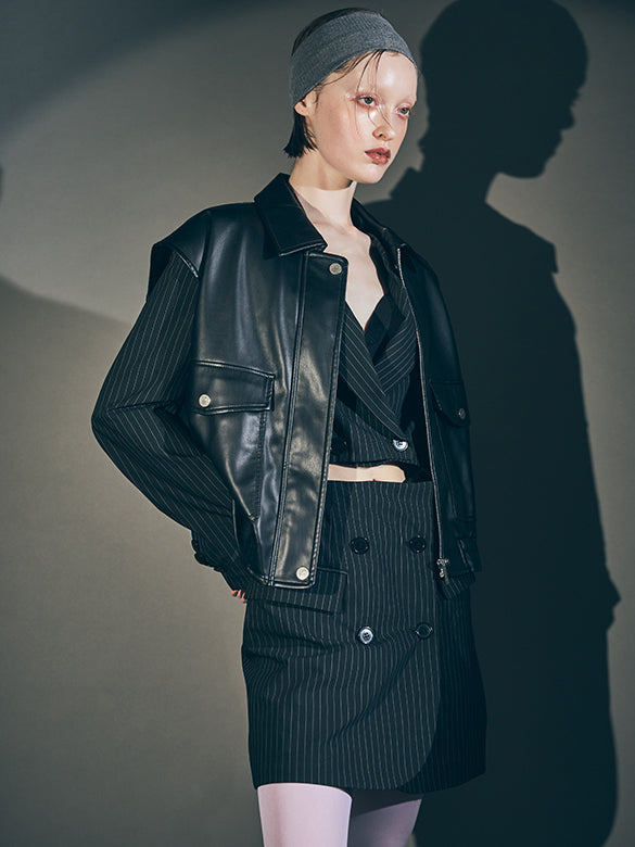 Fake Leather Sleeveless Blouson