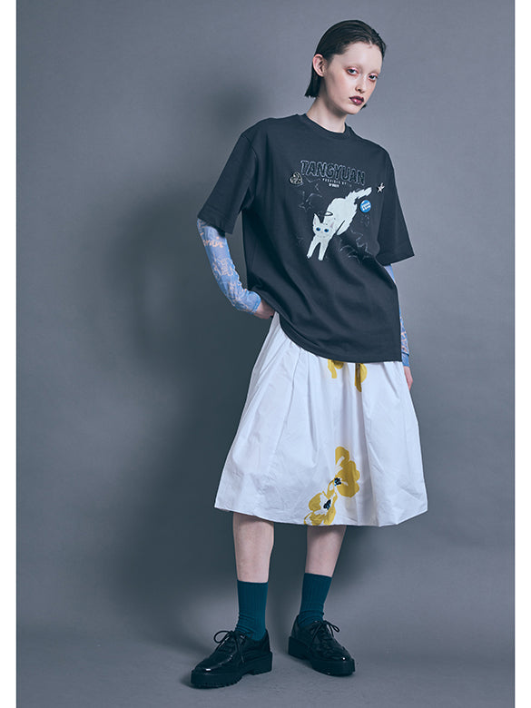 Flower Printed Taffeta Skirt