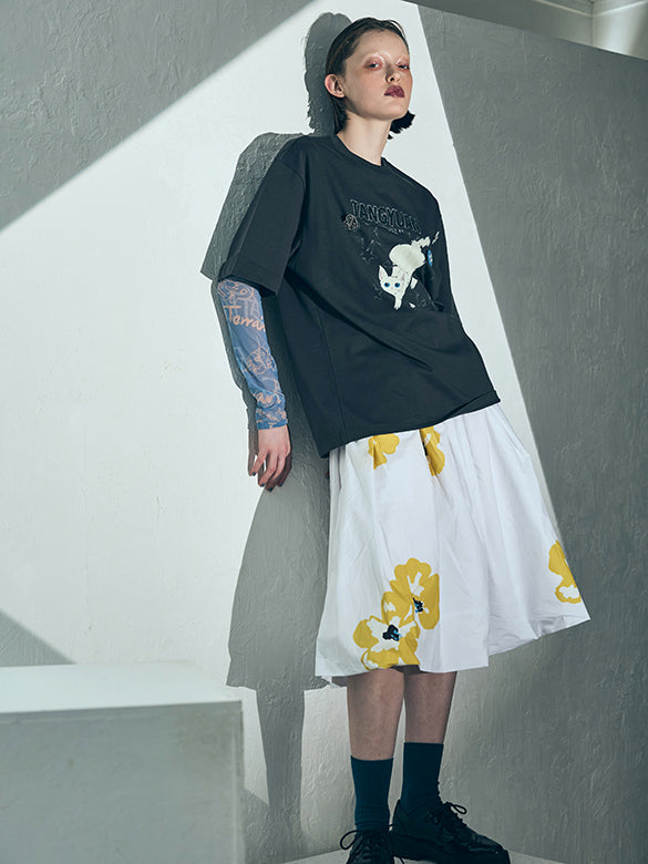 Flower Printed Taffeta Skirt