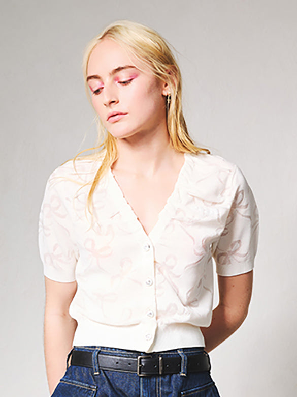 Ribbon Sheer Knit Cardigan