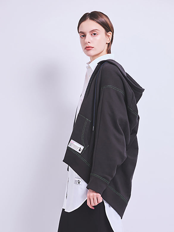 Bi-color Stitch Design Zipper Hoodie