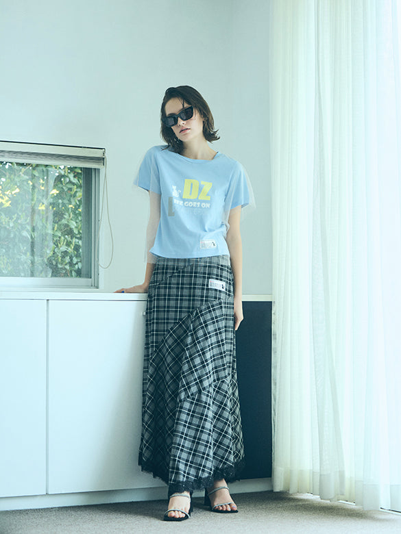 Lace Piping Plaid Design Skirt