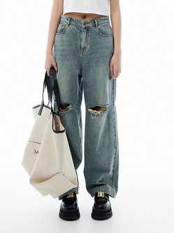 Knee Crush Damaged Denim Pants