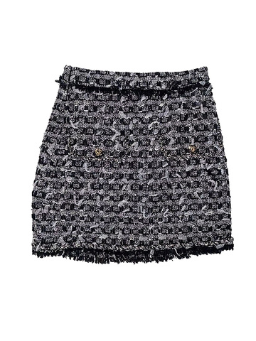 Tulle Mixed Belted Tweed Skirt