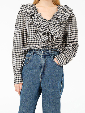 Checkered Frill Blouse