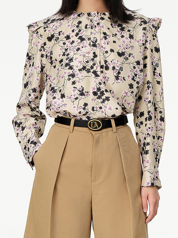 Flower Printed Frill Collar Blouse