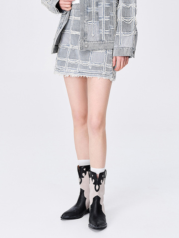 Squared Design Denim Skirt