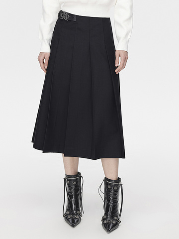 Belted Design Tuck Skirt