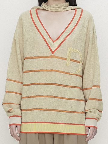 Orange Line Stole V-Neck Knit