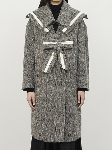 Sailor Collar Ribbon Herringbone Coat